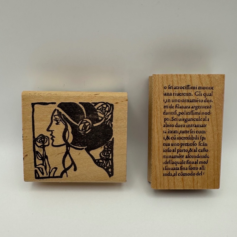 Acey Deucy Italian Art Nouveau Hera AA-671 Text AA-660 Wood Rubber Stamp Lot